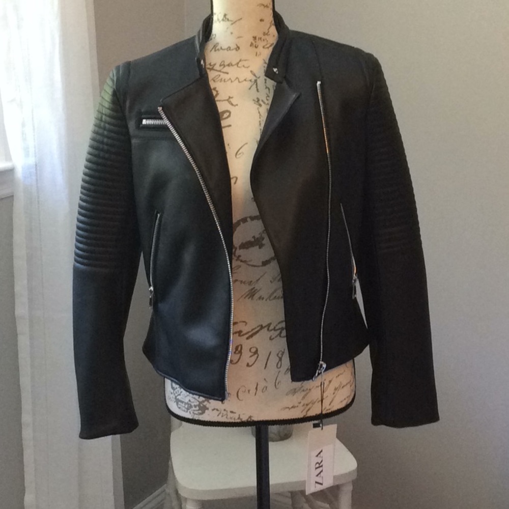 Ladies faux leather biker jacket